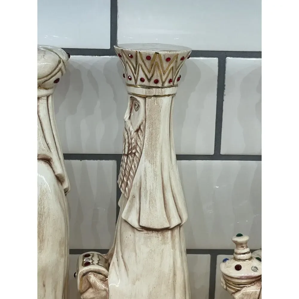 JEWELED Vintage 3‎ Wise Men 13” TALL Ceramic Christmas Decor Nativity RARE